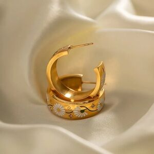 18k Gold Plated Glazed White Hoop Earrings